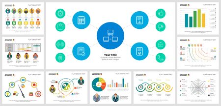 Colorful accounting or statistics concept infographic charts set. Business design elements for presentation slide templates. For corporate report, advertising, leaflet layout and poster design.のイラスト素材