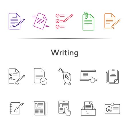 Writing icons Simple icons collection on white background. Notes, laptop, newsletter, notepad. Document concept. Vector illustration can be used for topics like copywriting, documentation, journalismのイラスト素材