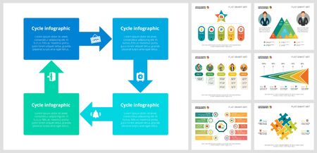 Colorful finance or teamwork concept infographic charts set. Business design elements for presentation slide templates. For corporate report, advertising, leaflet layout and poster design.のイラスト素材