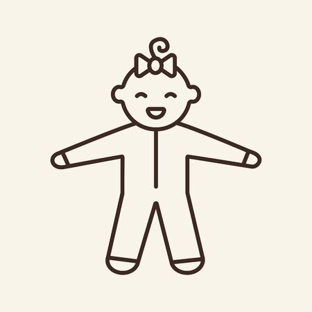 Contour of baby girl. Preschool education concept. Vector. Thin line icon. Child smiling in pyjamas with bow. Illustration can be used for web design, printing, advertising, decorationのイラスト素材