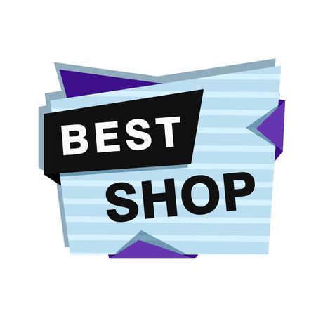 Best shop blue sticker on white background. Lettering can be used for advertising label, stickers, banners, leaflets, badges, tags, posters. Sale conceptのイラスト素材