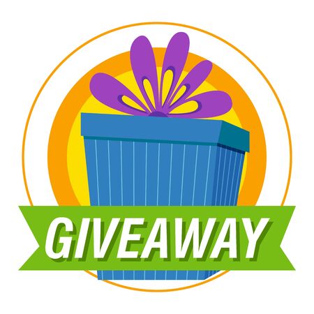 Giveaway bright poster. Blue present and text on white background. Can be used for leaflets, brochures, announcementsのイラスト素材
