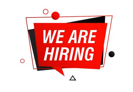 We are hiring text in red chat bubble. Recruitment agency, employment service. Can be used for leaflets, brochures, announcementsのイラスト素材