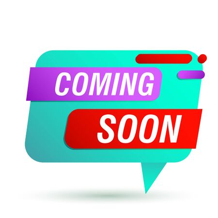 Coming soon cyan banner design. Speech bubble shape vector illustration. Abstract graphic element with text. Template for promotion poster, advertising label or flyerのイラスト素材