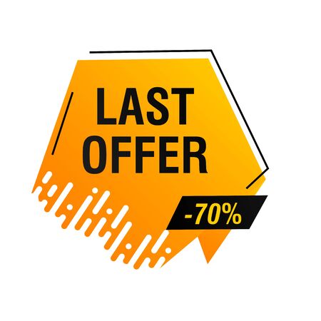 Last offer black and yellow banner design with 70 percent discount. Origami speech bubble vector illustration. Abstract graphic element with text. Template for advertising poster, label, flyerのイラスト素材