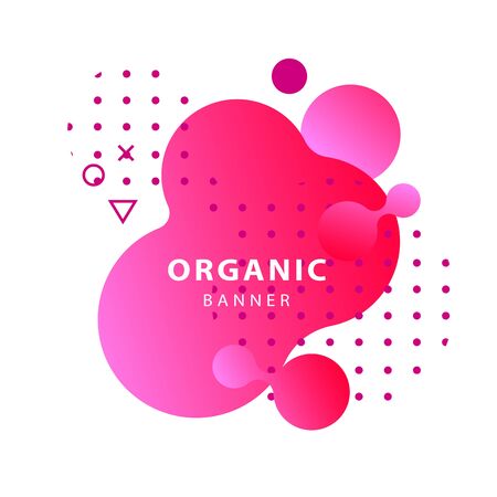 Pink abstract flowing liquid shapes. Geometric forms, wavy flux lines, fluid dynamical element. Template for labels, covers, banners. Vector illustrationのイラスト素材