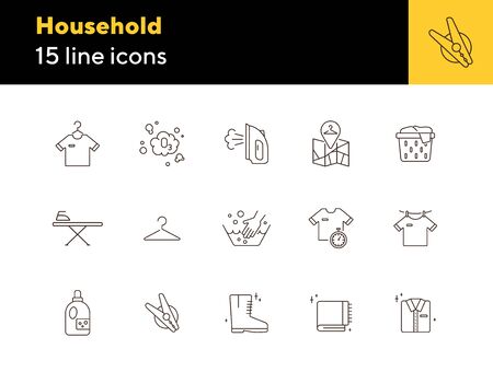 Household line icon set. Housework, clothing, textile. Laundry concept. Can be used for topics like laundromat, housekeeping, serviceのイラスト素材