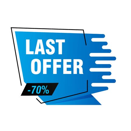 Last offer blue banner design with 70 percent discount. Origami speech bubble vector illustration. Abstract graphic element with text. Template for advertising poster, label, flyerのイラスト素材