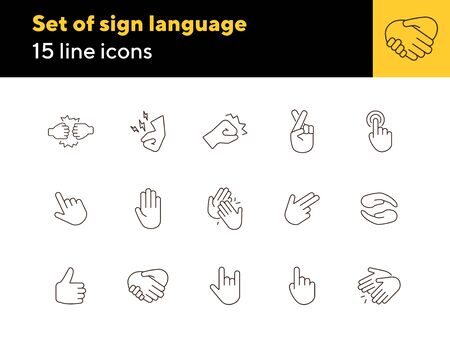 Set of sign language flat simple icons. Gesturing isolated sign pack. Gesture concept. Vector illustration symbol elements for web designのイラスト素材