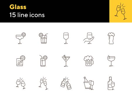 Glass line icons. Set of line icons. Beer mug, glasses. Beverage concept. Vector illustration can be used for topics like advertising, businessのイラスト素材