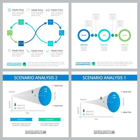 Creative graphs set for business project, marketing report, web design, presentation slide template. Analysis, planning, strategy concept. Cycle, process, option, line chartsのイラスト素材