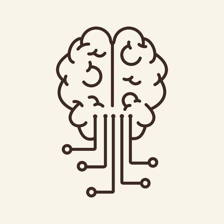 Cybernetics thin line icon. Brain, neural circuit, AI isolated outline sign. Artificial intelligence concept. Vector illustration symbol element for web design and appsのイラスト素材