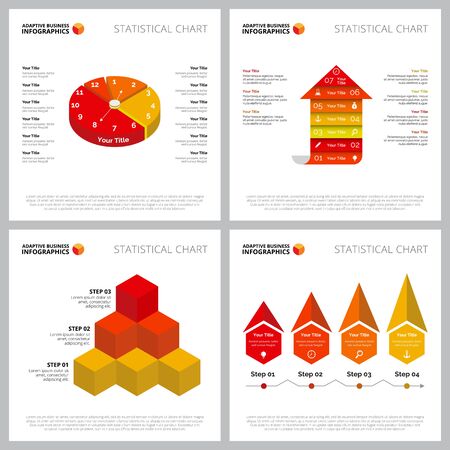 Creative infographic forms set can be used for web design, presentation slide, report. Business and marketing concept with pie, process, arrow, bar chartsのイラスト素材