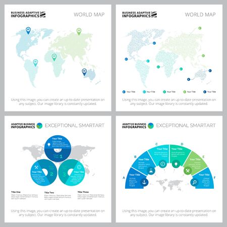 Set of colorful business infographic slide designs. Can be used for workflow layout, annual report, presentation slide, web design. Business and accounting concept with process chartsのイラスト素材