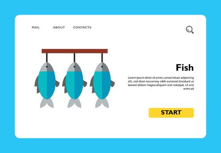 Vector icon of row of dried fish hanging on string. Stockfish, fish market, fishery. Seafood concept. Can be used for topics like food industry, gourmet, shoppingのイラスト素材