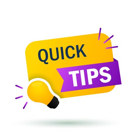 Quick tips yellow sticker. Yellow sticker with light bulb. Can be used for leaflets, brochures, announcementsのイラスト素材