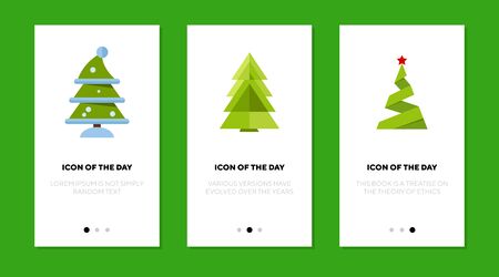 Fir trees flat icon set. Winter, snowy, origami Christmas tree with star isolated sign pack. Holiday, celebration, New Year concept. Vector illustration symbol elements for web designのイラスト素材