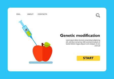 Icon of genetic modification concept. Injection, apple, syringe. GMO concept. Can be used for topics like scientific experiment, biotechnology or foodのイラスト素材