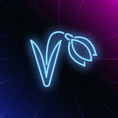 Snowdrop neon sign. Spring design element. Night bright neon sign, colorful billboard, light banner. Vector illustration in neon style.のイラスト素材