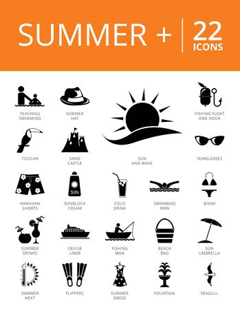 Summer plus icons set. Twenty two simple illustrationsの写真素材