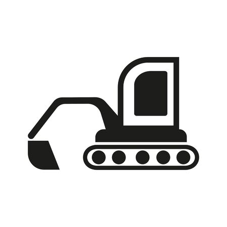 Icon of excavator with loader. Digger, backhoe loader, heavy equipment. Transportation concept. Can be used for topics like construction, machine, miningの写真素材