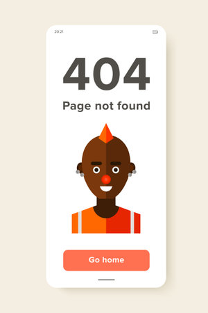 Multicolored vector icon of male African American freak character with mohawk hairdo, red nose and piercingのイラスト素材