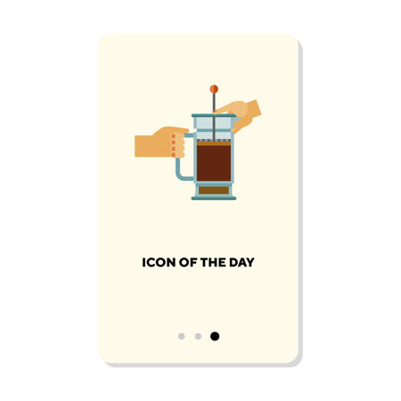 French press with coffee on white background. Coffee preparation cartoon illustration. Coffee making and culture concept. Vector illustration symbol elements for web design and appsのイラスト素材