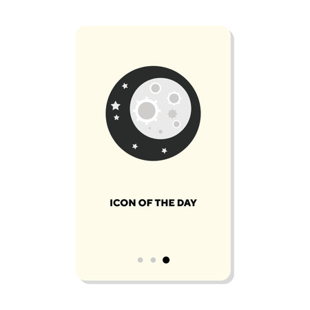 Moon among stars in space flat vector icon. Discovering planet or satellite in galaxy isolated vector illustration. Cosmos and technology concept for web design and appsのイラスト素材