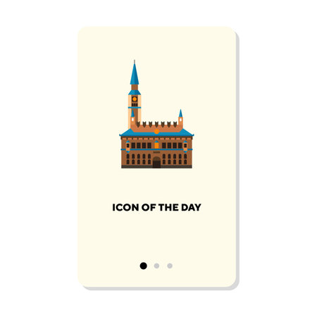 Copenhagen City Hall flat icon. Copenhagen construction isolated vector. Sightseeing and tourism concept. Vector illustration symbols or elements for web design and appsのイラスト素材