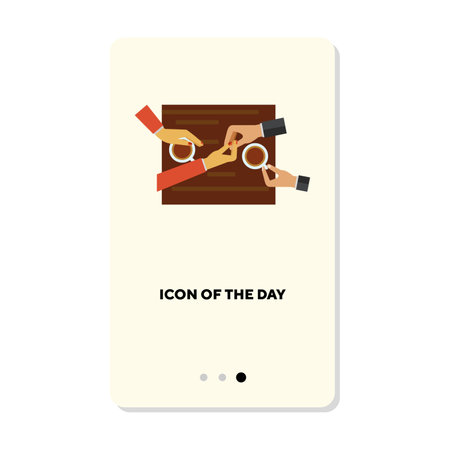 Couple holding hands and drinking tea flat vector icon. Male and female hands on table isolated...