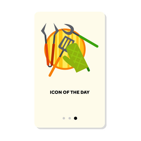 Grill flat icon. Round plate with kitchen utensils for cooking isolated vector sign. Culinary and cooking concept. Vector illustration symbol elements for web design and appsのイラスト素材