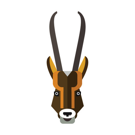 Head of African antelope. Muzzle of wild animal cartoon illustration. Wildlife and zoo concept. Sketchy geometric character, mascot. Colored flat vector isolatedのイラスト素材