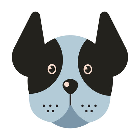 Head of domestic dog. Muzzle of domestic animal cartoon illustration. Pets concept. Sketchy geometric character, mascot. Colored flat vector isolatedのイラスト素材