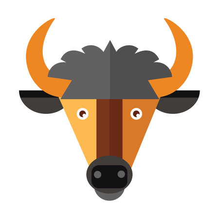 Head of wild bison. Muzzle of wild animal cartoon illustration. Wildlife and zoo concept. Sketchy geometric character, mascot. Colored flat vector isolatedのイラスト素材