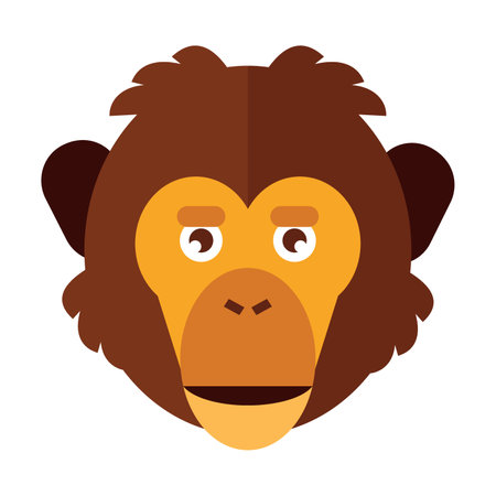 Head of curious chimpanzee. Muzzle of wild animal cartoon illustration. Wildlife and zoo concept....