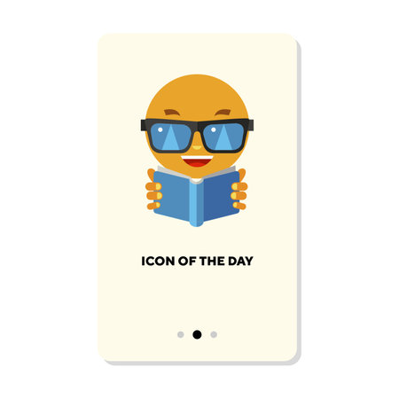 Sun character reading book in sunglasses flat icon. Vertical sign or vector illustration of climate or weather element. Summer, meteorology, seasons, education for web design and appsのイラスト素材