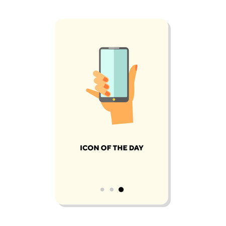 Hand holding smartphone isolated on white. Mobile technology cartoon illustration. Gadgets and applications concept. Vector illustration symbol elements for web design and appsのイラスト素材