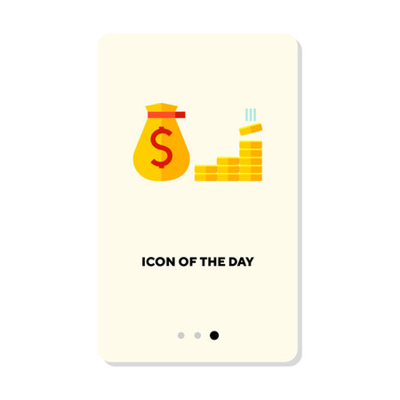Life savings flat icon. Income, bag of gold and stack of gold coins isolated sign. Money and finance concept. Vector illustration symbol elements for web design and appsのイラスト素材