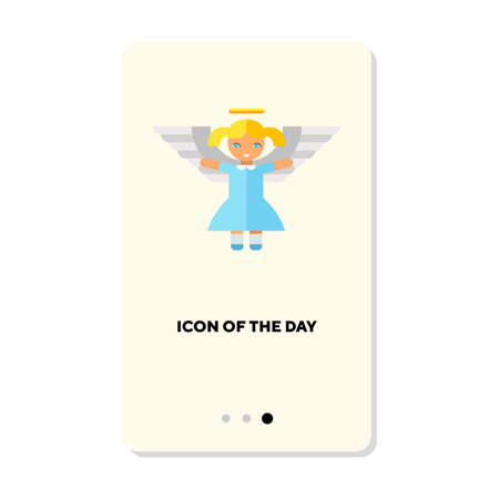 Happy child or girl flat icon. Kid in angel costume, play, childhood isolated vector sign. Childhood and growing concept. Vector illustration symbol elements for web design and appsのイラスト素材