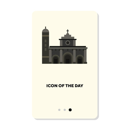 Manila cathedral in Philippines isolated on white. Gothic church cartoon illustration. Religion and building concept. Vector illustration symbol elements for web designのイラスト素材