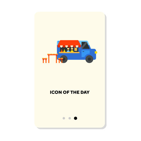 Food truck flat icon. Tourism, mobile, summer isolated vector sign. Transportation concept. Vector illustration symbol elements for web designのイラスト素材