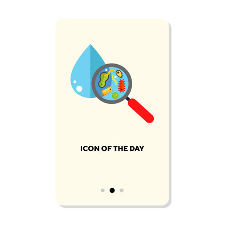Microorganisms and microbes flat icon. Magnifying glass, immunity, disease isolated vector sign. Medicine and hygiene. Vector illustration symbol elements for webのイラスト素材