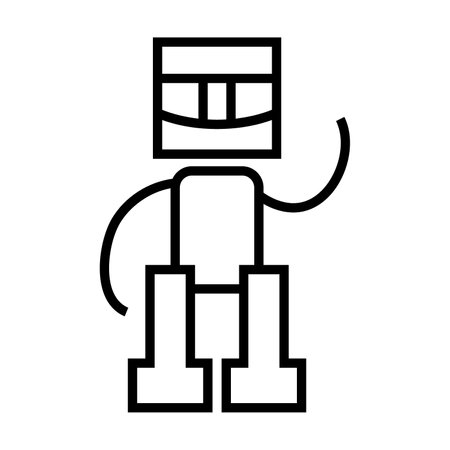 Simple outline of toy robot vector icon. Black line drawing or cartoon illustration of toy for kids on white background. Childhood, child care, entertainment conceptのイラスト素材