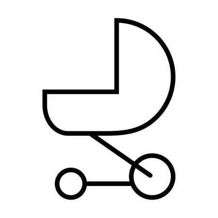 Simple outline of baby stroller with convertible top vector icon. Black line drawing or cartoon illustration of baby carriage on white background. Childhood, child care, childbirth conceptのイラスト素材