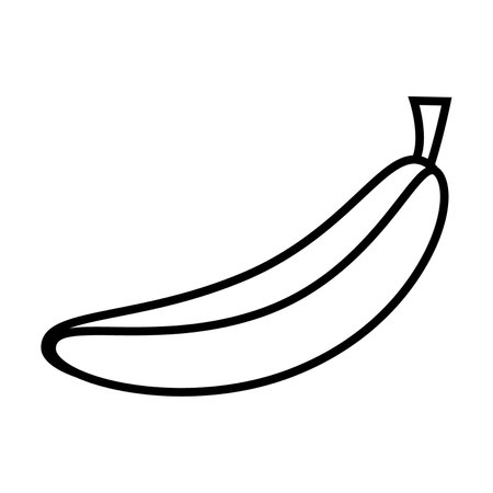 Simple outline of fresh whole banana in peel vector icon. Black line drawing or cartoon illustration of ripe fruit isolated on white background. Healthy food, cooking or agriculture conceptのイラスト素材