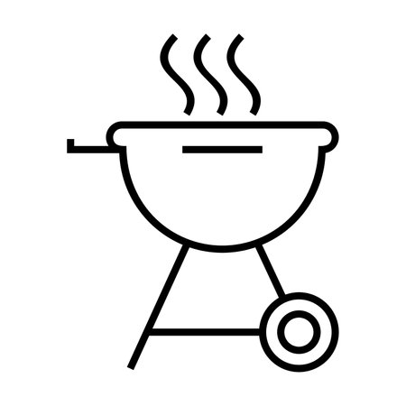 Simple outline of barbecue grill for garden party vector icon. Black line drawing or cartoon illustration of grill for picnic isolated on white background. Picnic, barbeque, cooking conceptのイラスト素材
