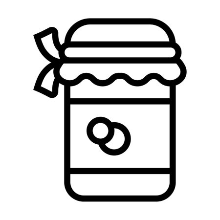 Simple outline of jar of homemade berry jam vector icon. Black line drawing or cartoon illustration of sweet snack on white background. Food, desserts, confectionary conceptのイラスト素材