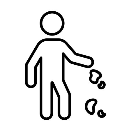 Simple outline of rude man throwing trash on floor vector icon. Black line drawing or cartoon illustration of person littering on street white background. Ecology, prohibition conceptのイラスト素材