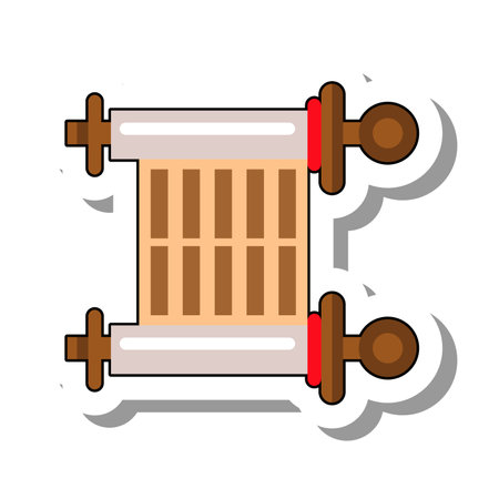 Sacred manuscript of Torah flat paper sticker. Religious scroll of Jewish faith, mystical religious symbol or object of cult worship isolated on white background. Religion, culture conceptのイラスト素材