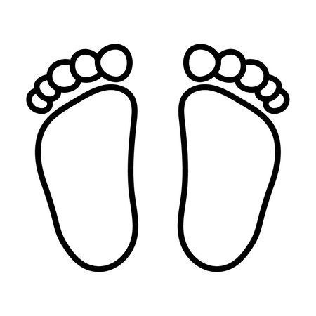 Simple outline of newborn baby feet vector icon. Black line drawing or cartoon illustration of infant footprints on white background. Childhood, child care, childbirth conceptのイラスト素材